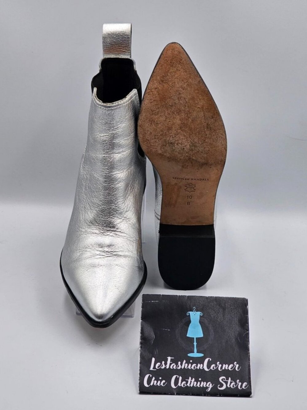 Loeffler Randall Women Metallic Silver Nellie Chelsea Pointed Booties Sz10 2971 - Picture 3 of 16